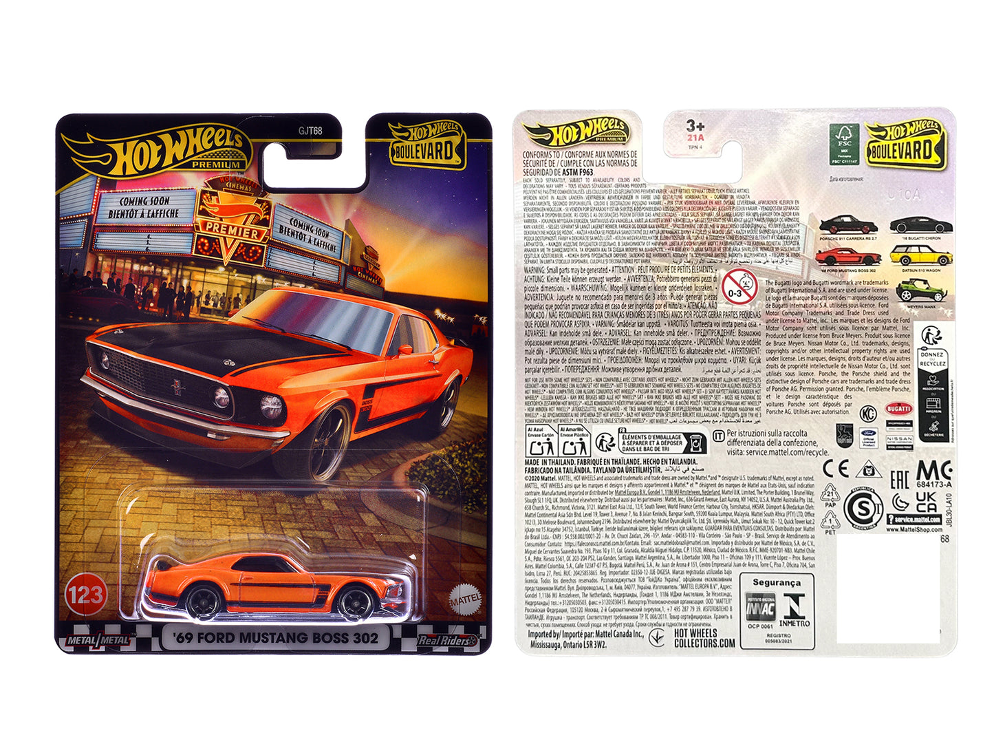 1969 Ford Mustang Boss 302 Orange with Black Stripes and Hood "Boulevard" Series Diecast Model Car by Hot Wheels