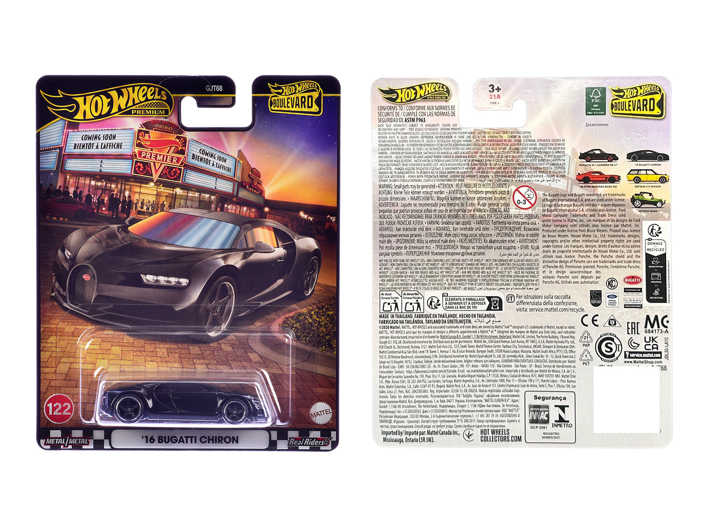 2016 Bugatti Chiron Black "Boulevard" Series Diecast Model Car by Hot Wheels