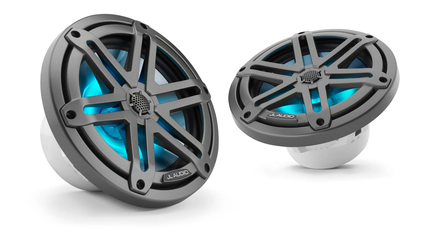 JL Audio M3 7.7in Coaxial Speakers Wtron Gray Sport Grille with RGB LED