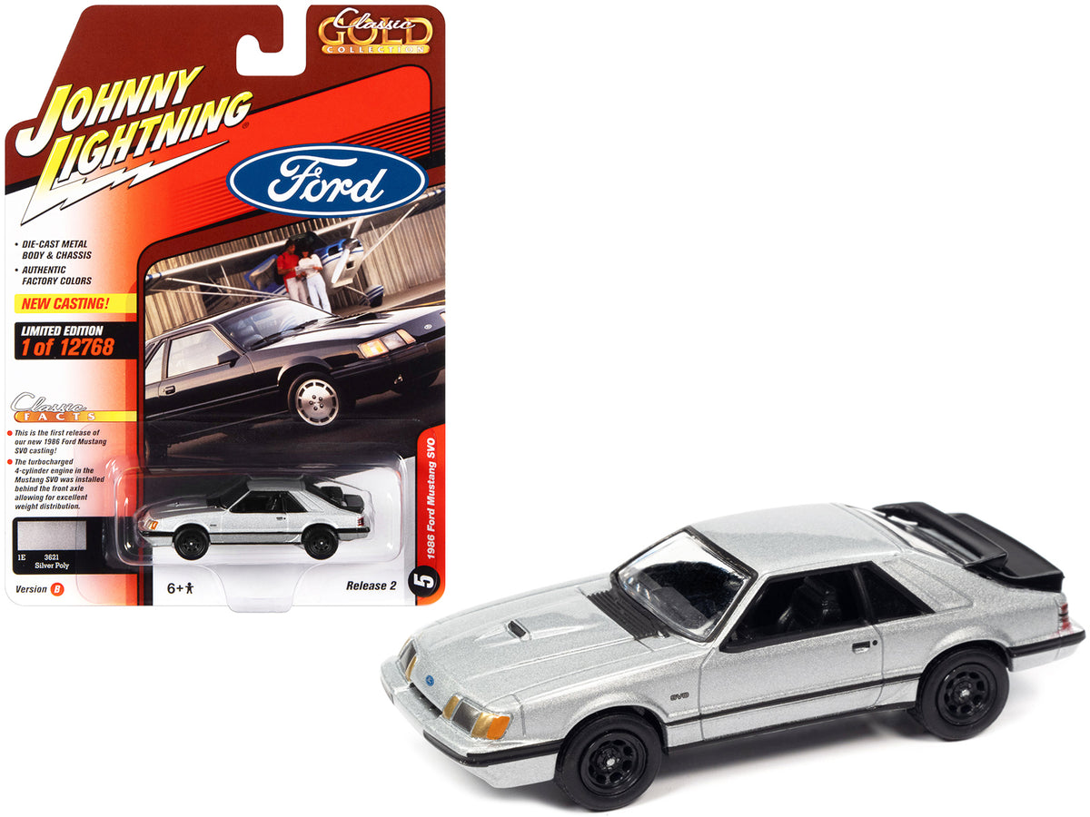1986 Ford Mustang SVO Silver Metallic with Black Stripes Series 1/64 Diecast