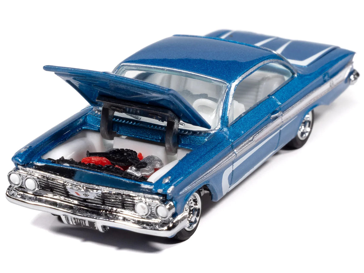 1961 Chevrolet Impala SS 409 Blue White Stripes Interior Scrapin' 1/64 Diecast