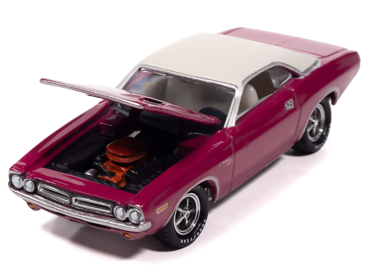 1971 Dodge Challenger R/T Panther Pink with White Top and Interior 1/64 Diecast