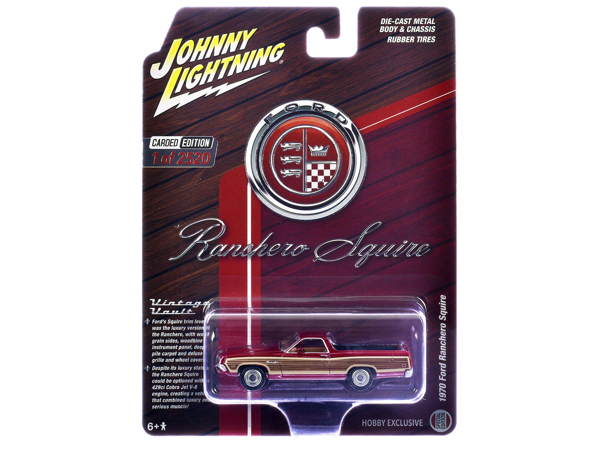 1970 Ford Ranchero Squire Red with Woodgrain Sides Hobby Exclusive 1/64 Diecast
