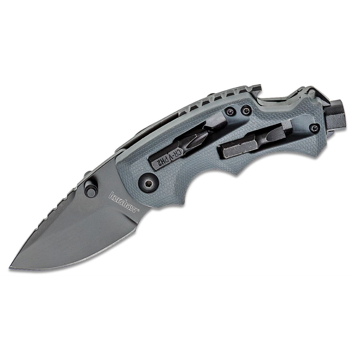 Kershaw Shuffle DIY Multifunction Manual Open Inset Liner Lock Drop Point Blade EDC Folding Pocket Knife - Gray