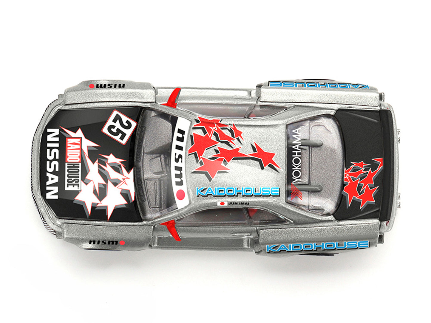 Nissan Skyline GT-R (R34) "Kaido Star Racing V1" RHD (Right Hand Drive) #25 Gray Metallic with Black Hood and Graphics (Designed by Jun Imai) "Kaido House" Special 1/64 T&y Diecast Model Car by Mini GT