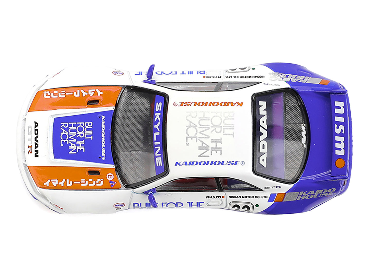 Nissan Skyline GT-R (R33) RHD (Right Hand Drive) #33 "BFTHR V1" Blue and White with Graphics (Designed by Jun Imai) "Kaido House" Special 1/64 T&y Diecast Model Car by Mini GT