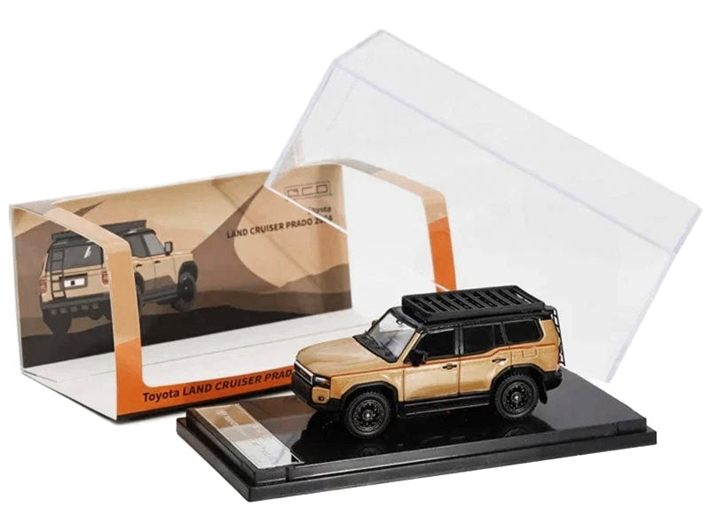 2024 Toyota Land Cruiser Prado Gold Metallic Red Stripes Roof Rack 1/64 Diecast