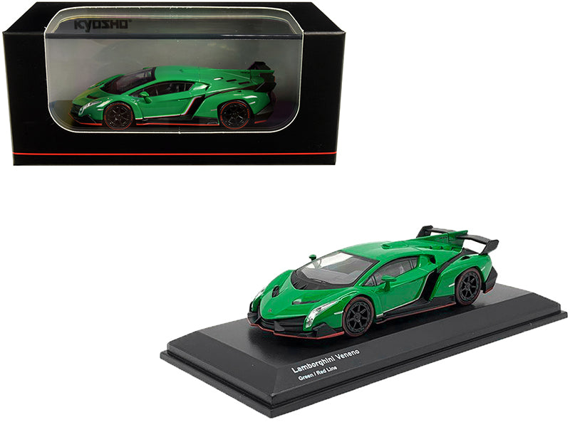 Lamborghini Veneno Green with Red Line 1/64 Diecast by Kyosho