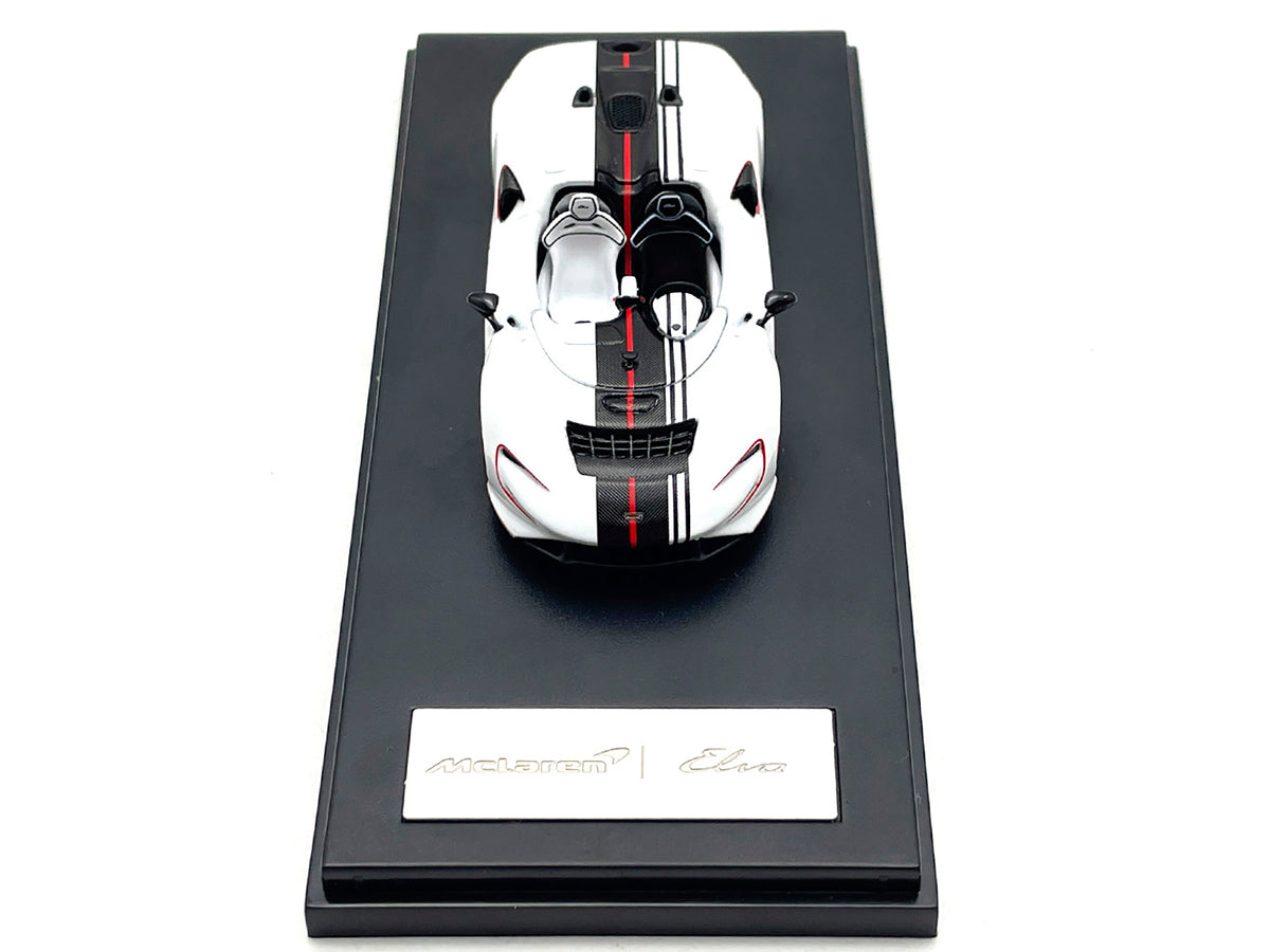 McLaren Elva Convertible White with Carbon and Red Stripes 1/64 Diecast