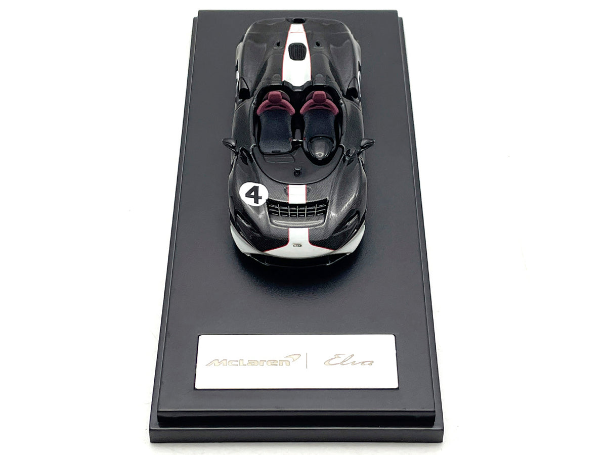 McLaren Elva Convertible #4 Carbon Black with White and Red Stripes 1/64 Diecast