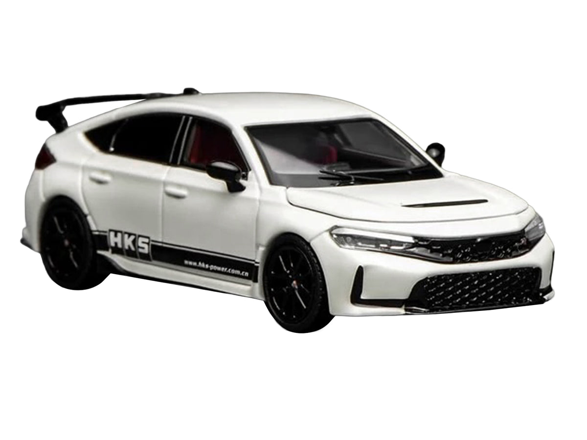Honda Civic Type R RHD "HKS" White with Black Stripes 1/64 Diecast by MotorHelix