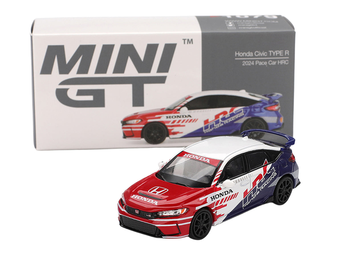 Honda Civic TYPE R "2024 Pace Car HRC" White with Red and Blue Graphics Limited Edition 1/64 Diecast Model Car by Mini GT
