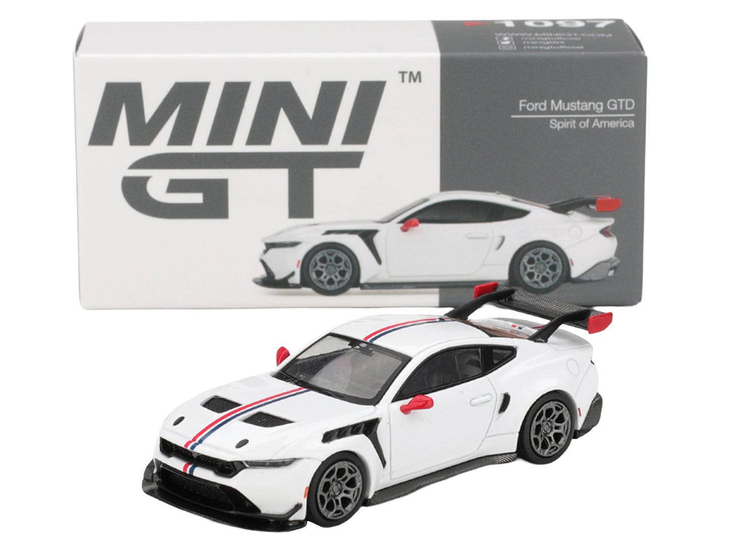Ford Mustang GTD "Spirit of America" White with Red and Blue Stripes Limited Edition 1/64 Diecast Model Car by Mini GT