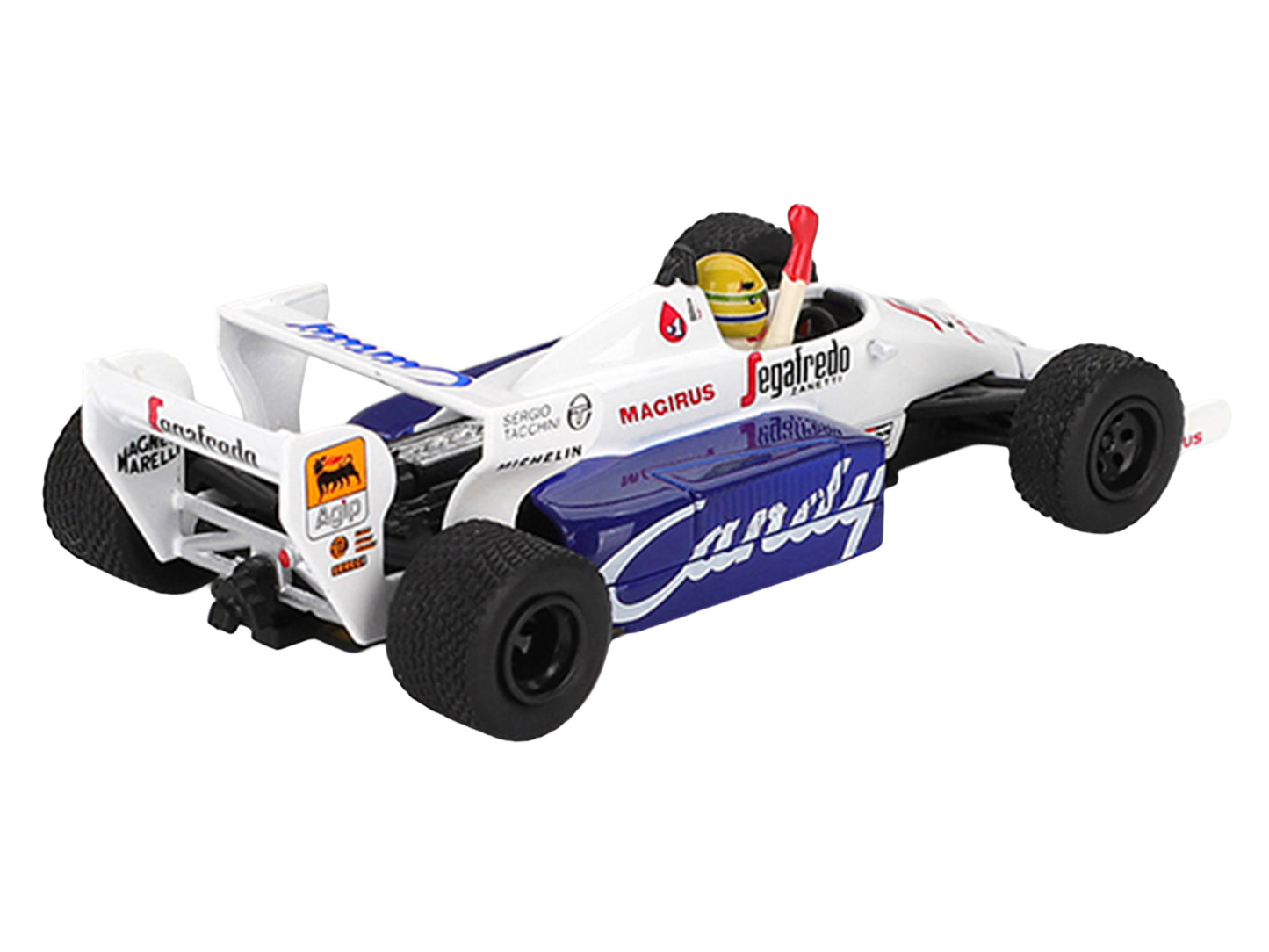Toleman TG184 #19 Ayrton Senna 2nd Place Formula One F1 "Monaco GP" (1984) with Driver Figure Limited Edition 1/64 Diecast Model Car by Mini GT