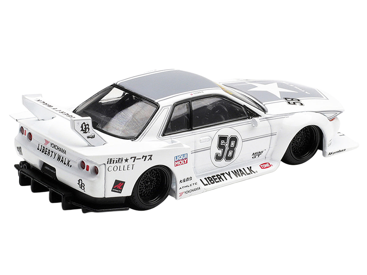 Nissan Skyline GT-R (R32) RHD #58 White Gray 1/64 Diecast Model Car - Mini GT
