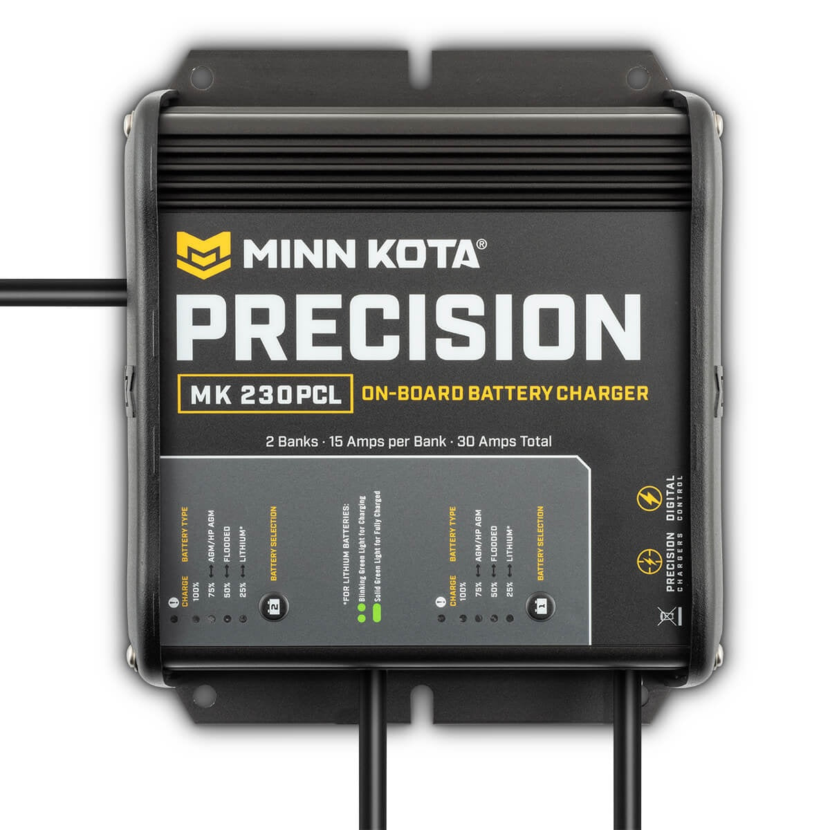 Minn Kota MK230PCL Precision Charger 2 Bank Wtron 15 Amps With 6ft AC Power Cable