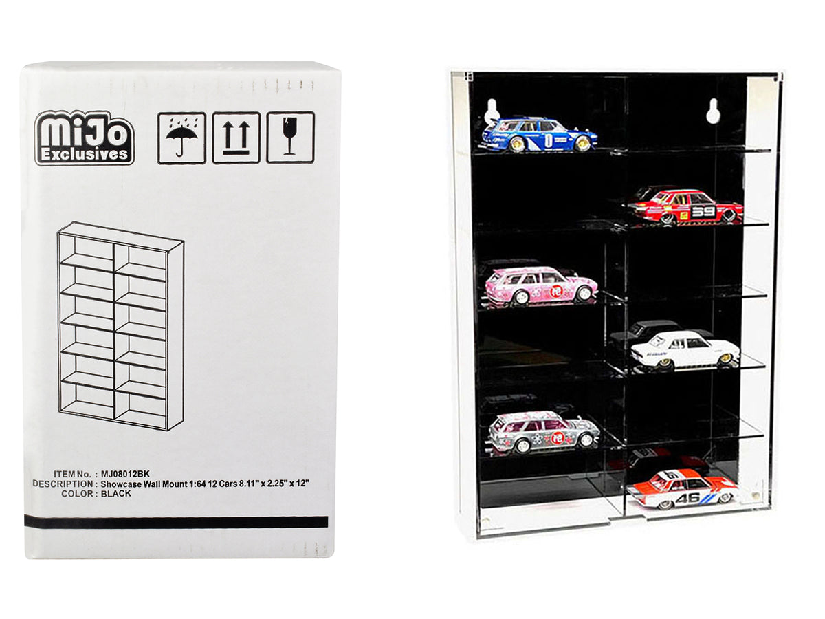 Showcase 12 Car Display Case Wall Mount Back Panel Mijo Exclusives 1/64 Scale