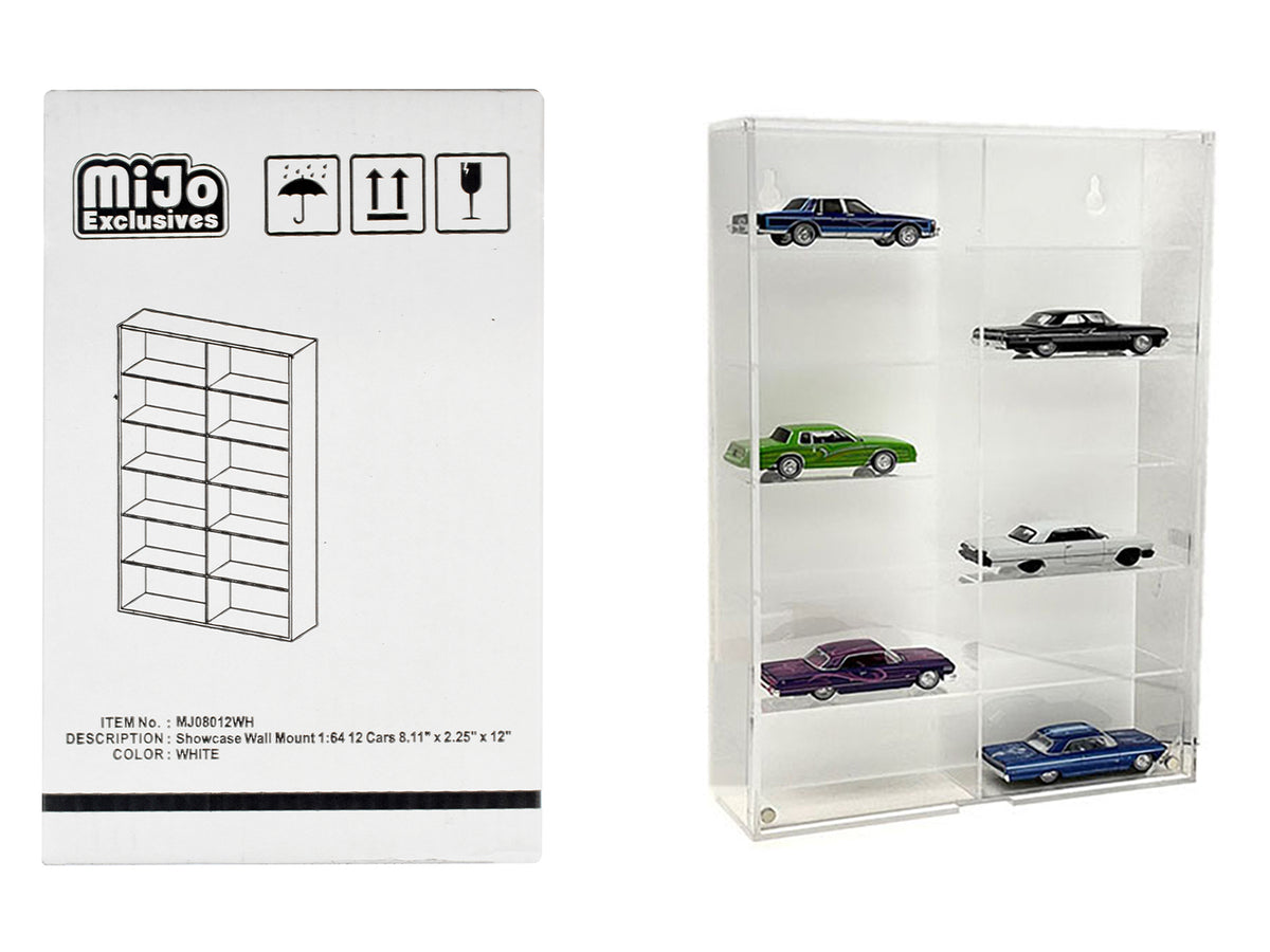Showcase 12 Car Display Case Wall Mount Back Panel Mijo Exclusives 1/64 Scale