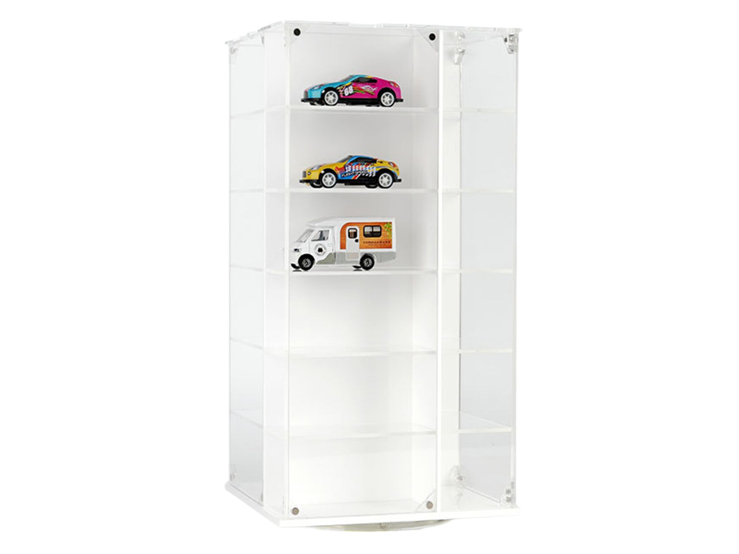 Acrylitower Showcase 24 Car Display Desktop Spinner with Cover White "Mijo Exclusives" for 1/64 Scale Models