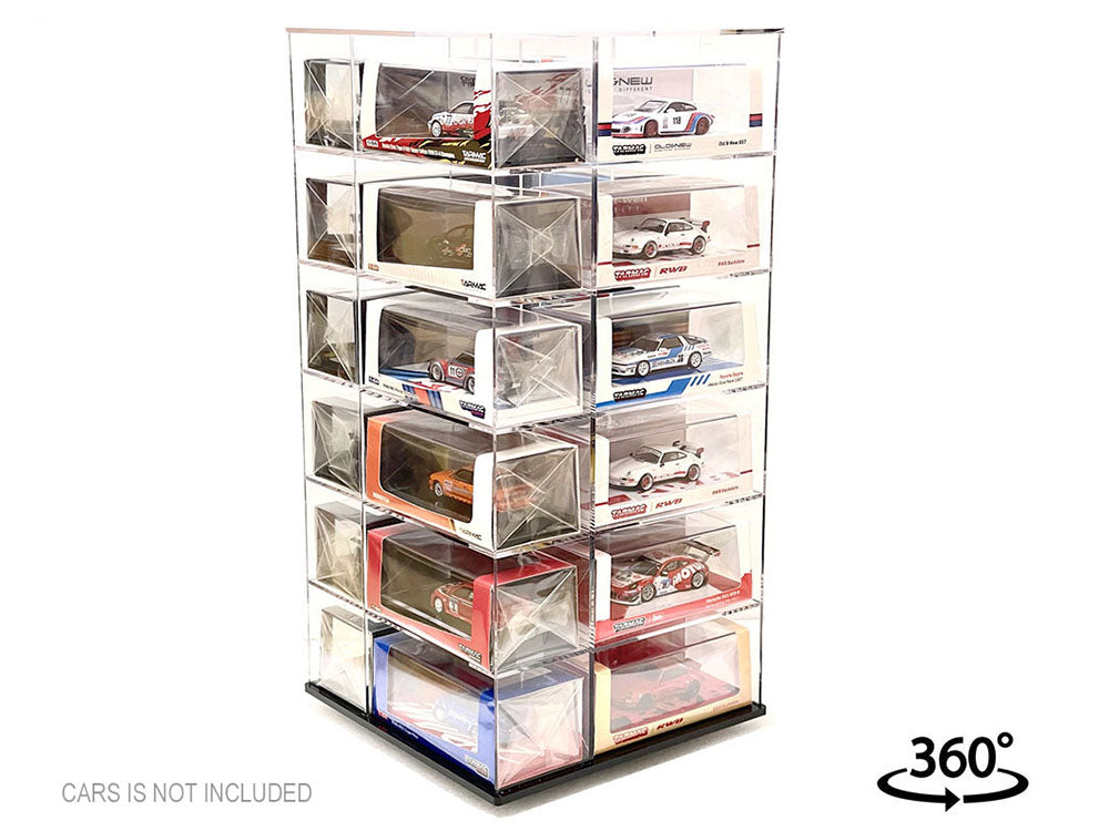 Acrylitower Showcase Large 24 Car Display Desktop Spinner with Cover Clear "Mijo Exclusives" for 1/64 Scale Models