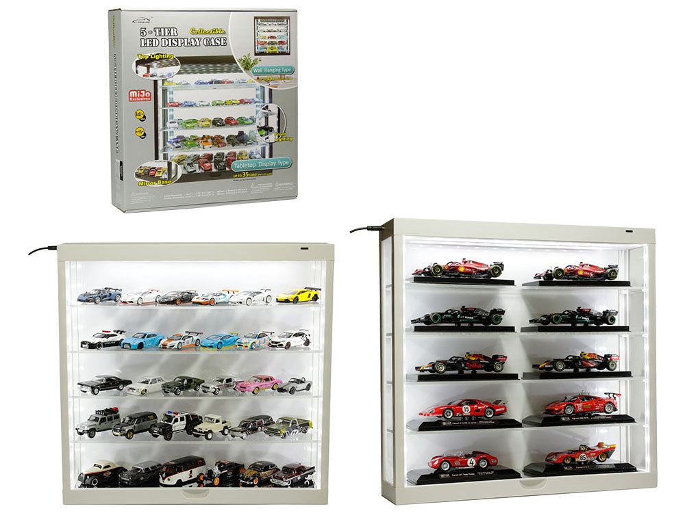Showcase Wall Mount 5 Tier Display Case White Panel Mijo Exclusives 1/64-1/43