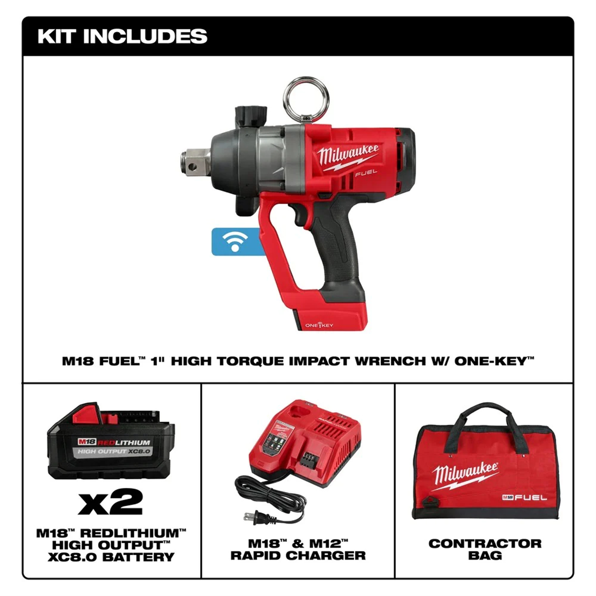 Milwaukee Tool M18 FUEL 1 Inch High Torque Impact Wrench with ONE-KEY Kit