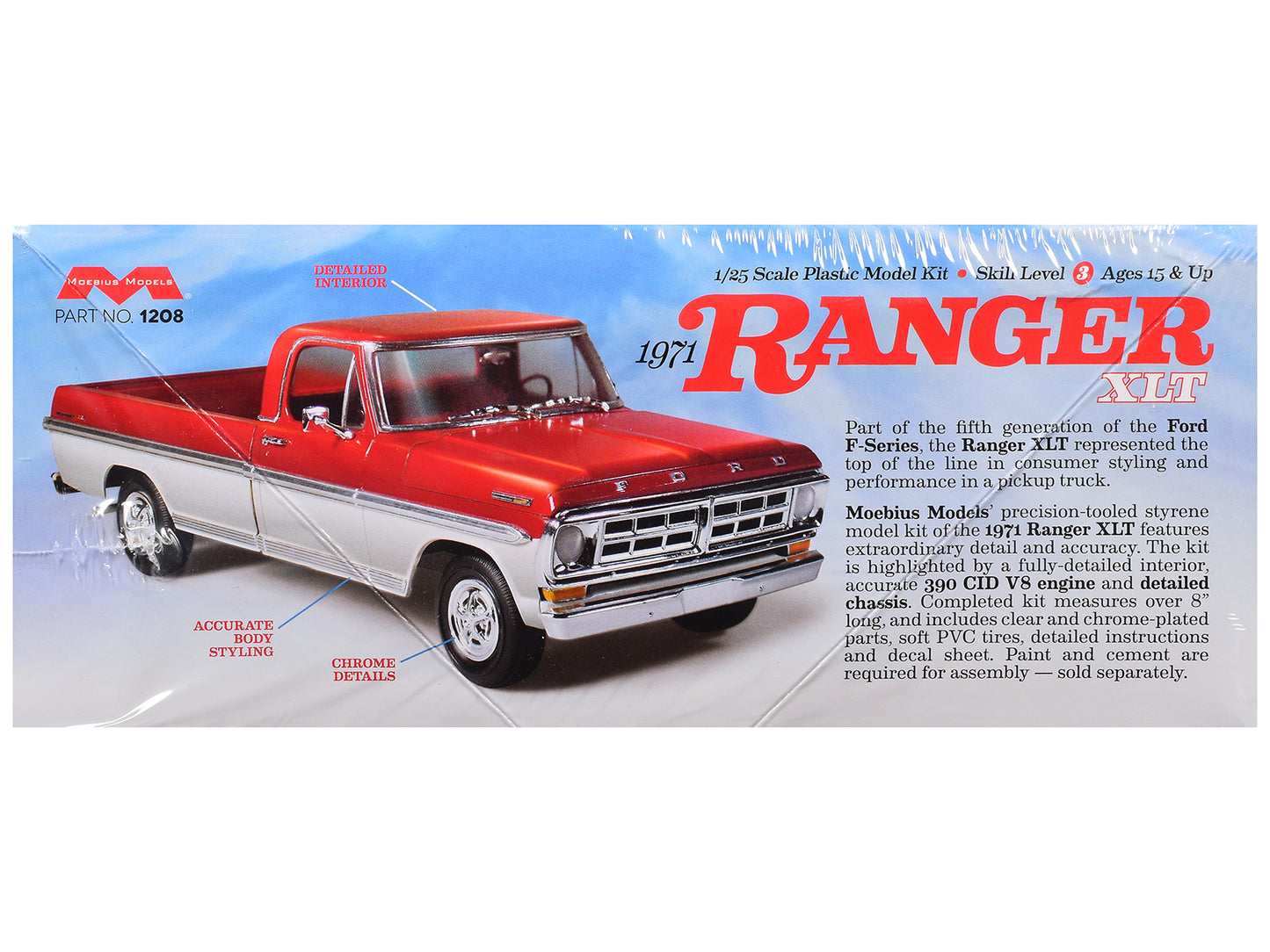 Skill 3 Model Kit 1971 Ford Ranger XLT Pickup Truck 1/25 Scale Model by Moebius