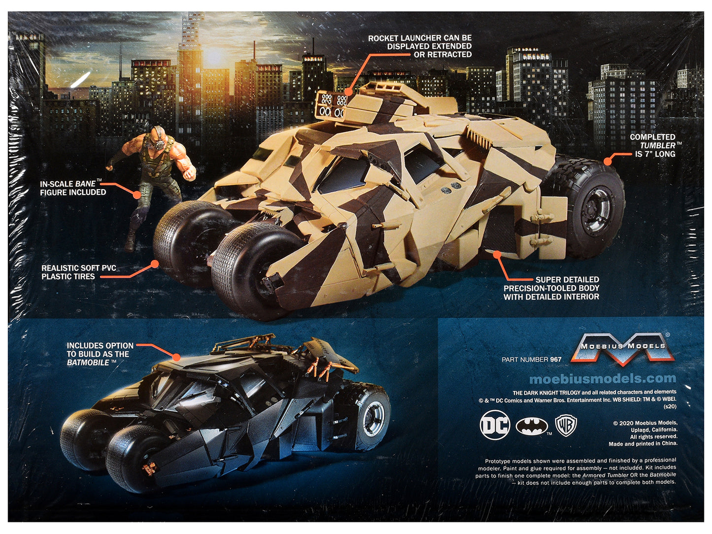 Skill 3 Model Kit Batmobile Tumbler with Bane Figure "Batman Dark Knight Trilogy" Movie Franchise 1/25 Scale Model by Moebius