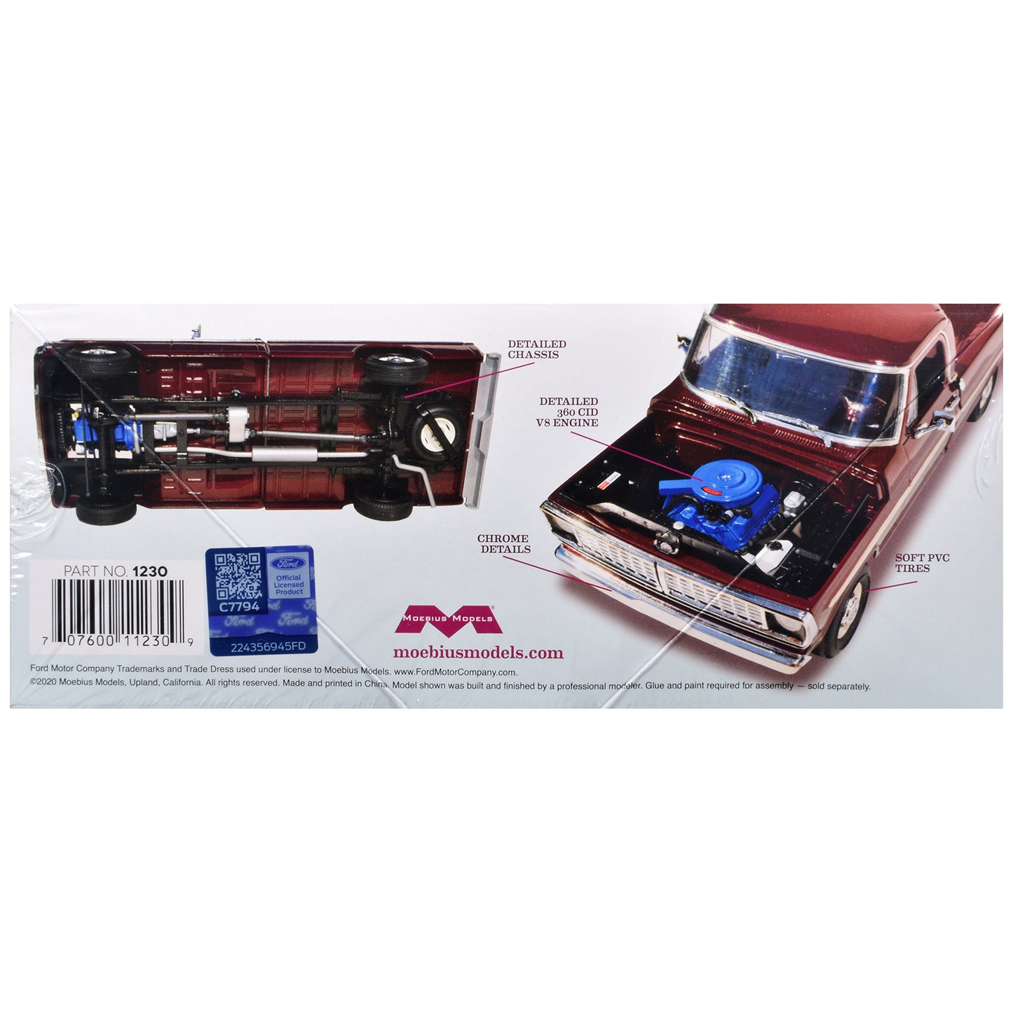 Skill 3 Model Kit 1970 Ford F-100 Custom Cab 4x4 Pickup Truck 1/25 Scale Model by Moebius