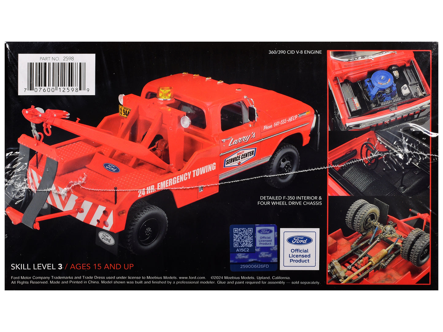 Skill 3 Model Kit 1972 Ford F-350 4x4 Tow Truck High Side Version 1/25 Scale Model by Moebius