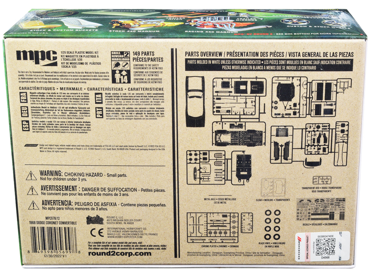 Skill 2 Model Kit 1968 Dodge Coronet R/T Convertible Haul-Away Trailer 1/25