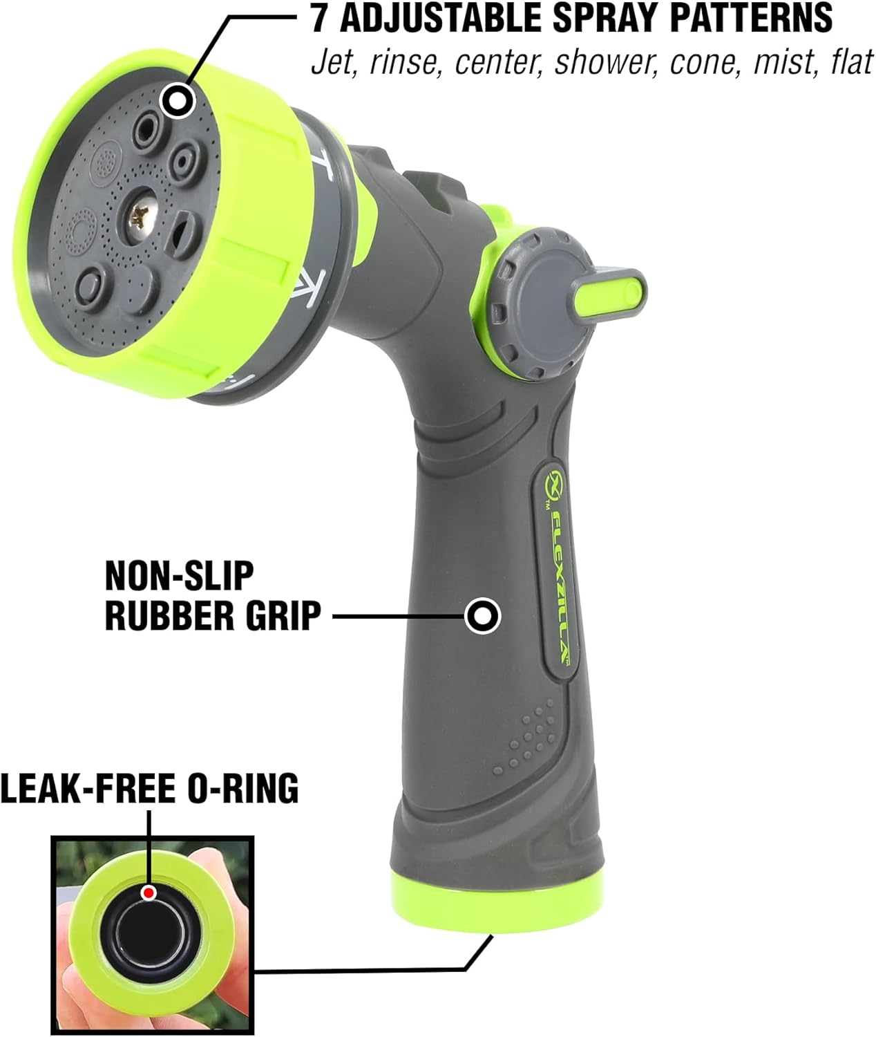 Flexzilla® Heavy Duty 7-Pattern Adjustable Flow Garden Hose Nozzle (Boxed)