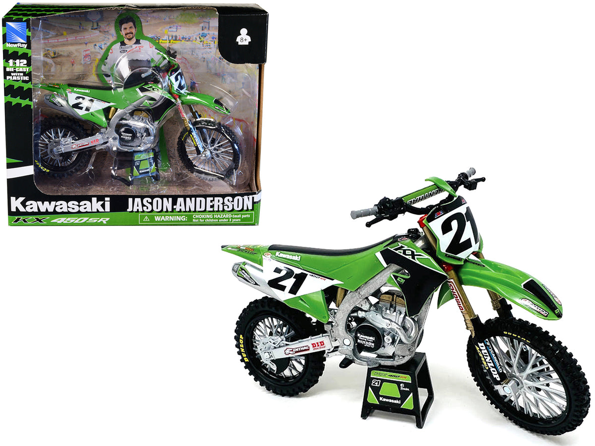 Kawasaki KX450SR Dirt Bike Motorcycle #21 Jason 1/12 Diecast Model Car - New Ray