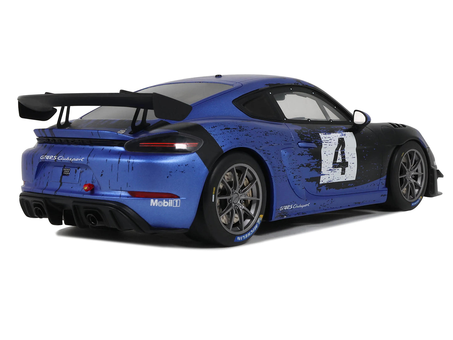 2021 Porsche Cayman 718 GT4 RS Clubsport #4 Black with Blue Graphics Limited Edition to 999 pieces Worldwide 1/18 Model Car by Otto Mobile T&y
