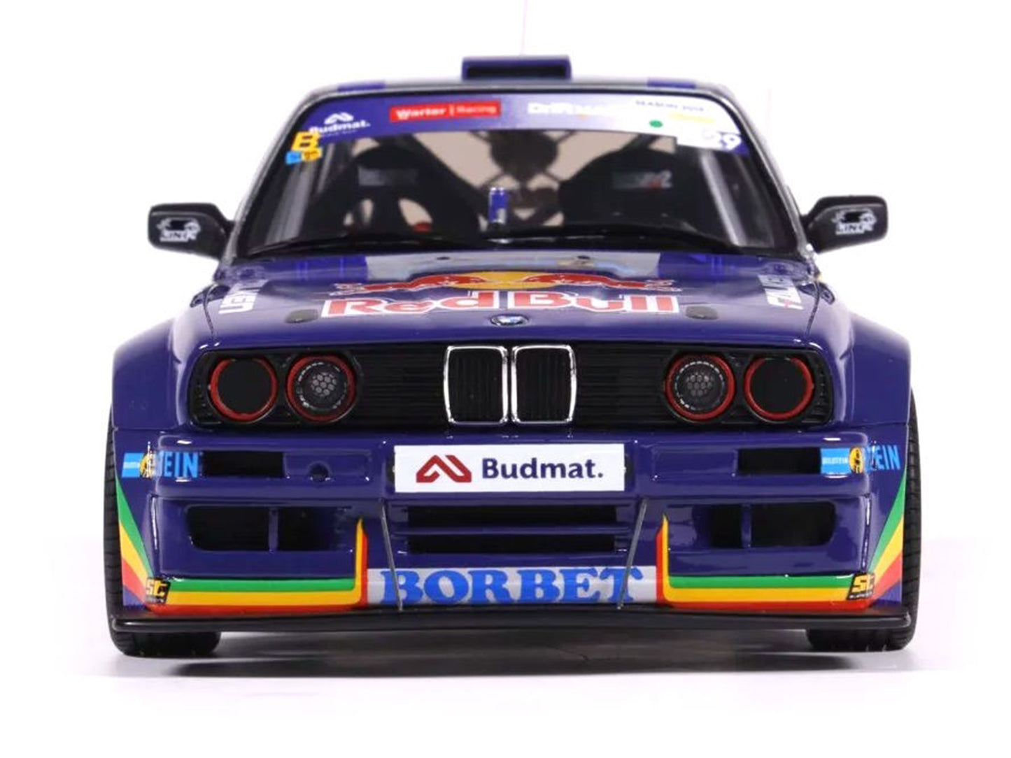 2023 BMW E30 V8 Drift "Red Bull Driftbrothers" Blue and Silver with Graphics Limited Edition to 3000 pieces Worldwide 1/18 Model Car by Otto Mobile
