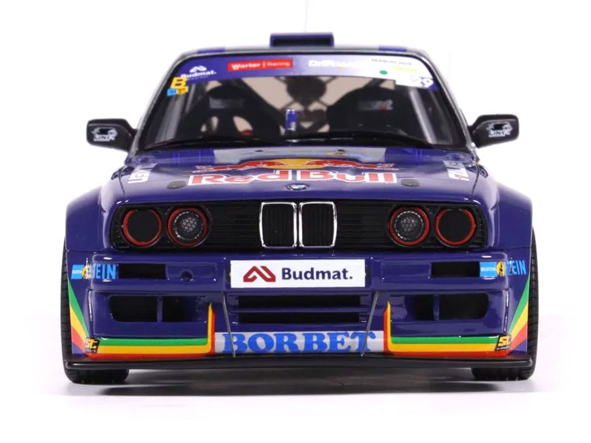 2023 BMW E30 V8 Drift Blue and Silver with Graphics 1/18 Model by Otto Mobile