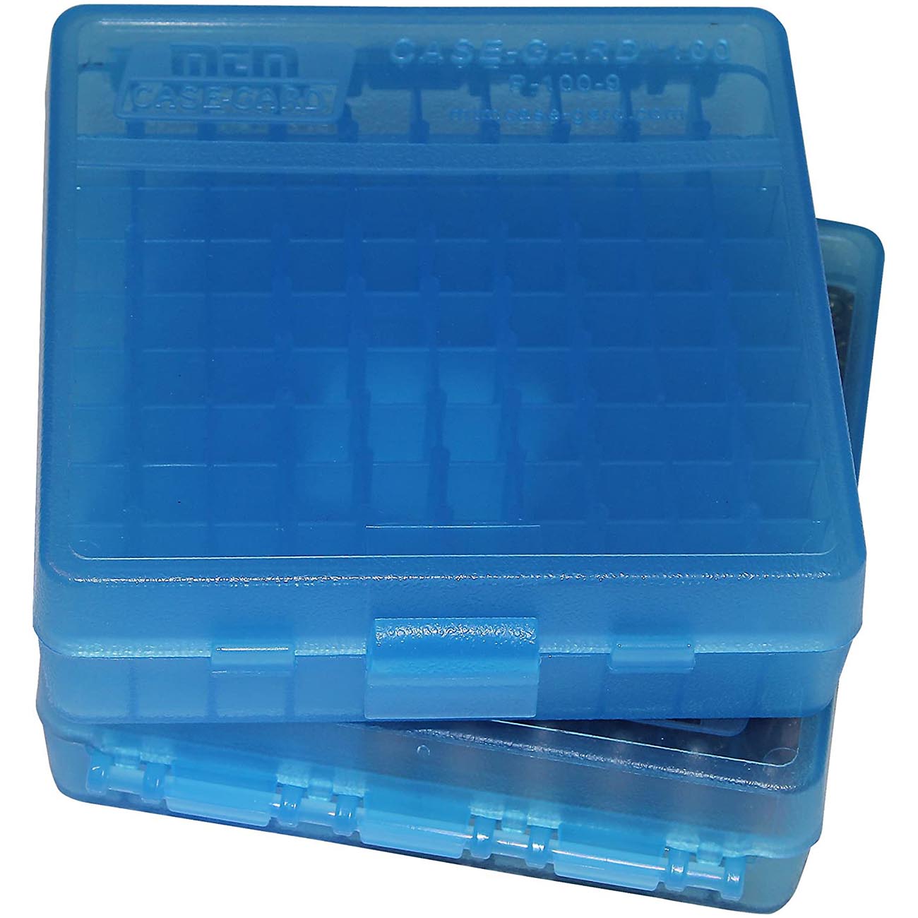 MTM Ammo Box 100 Round Flip-Top 9mm 380 ACP Clear Blue