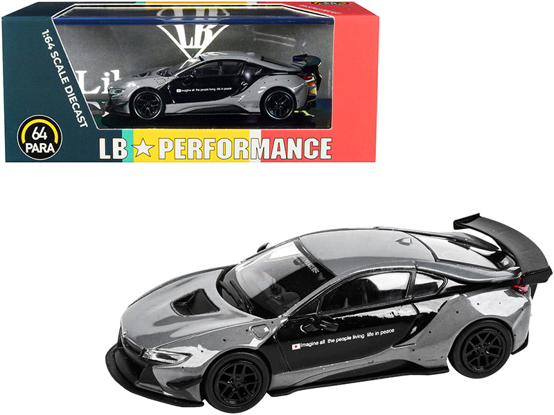 BMW i8 Liberty Walk Gray and Black "LB Performance" 1/64 Diecast Model Car