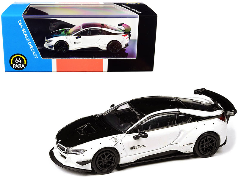 BMW i8 Liberty Walk White and Black 1/64 Diecast Model Car - Paragon