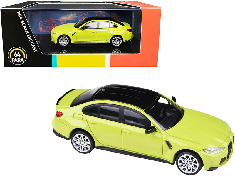 BMW M3 (G80) Sao Paulo Yellow with Black Top 1/64 Diecast Model Car - Paragon