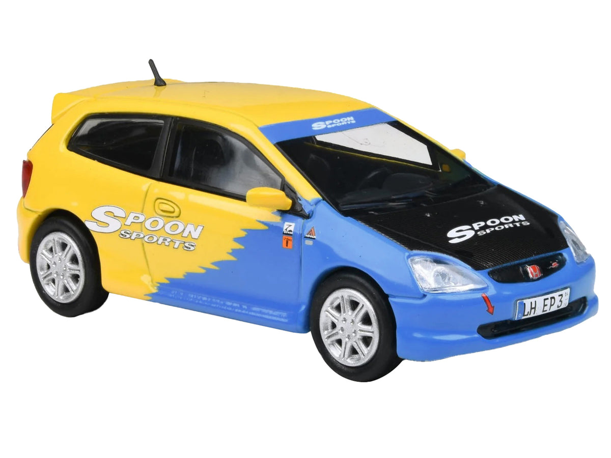 2001 Honda Civic Type R EP3 Blue Yellow Black 1/64 Diecast Model Car - Paragon
