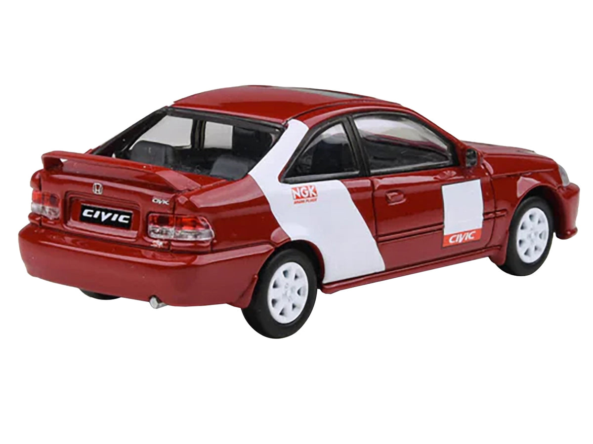 1999 Honda Civic Si EM1 Red White Stripes 1/64 Diecast Model Car - Paragon