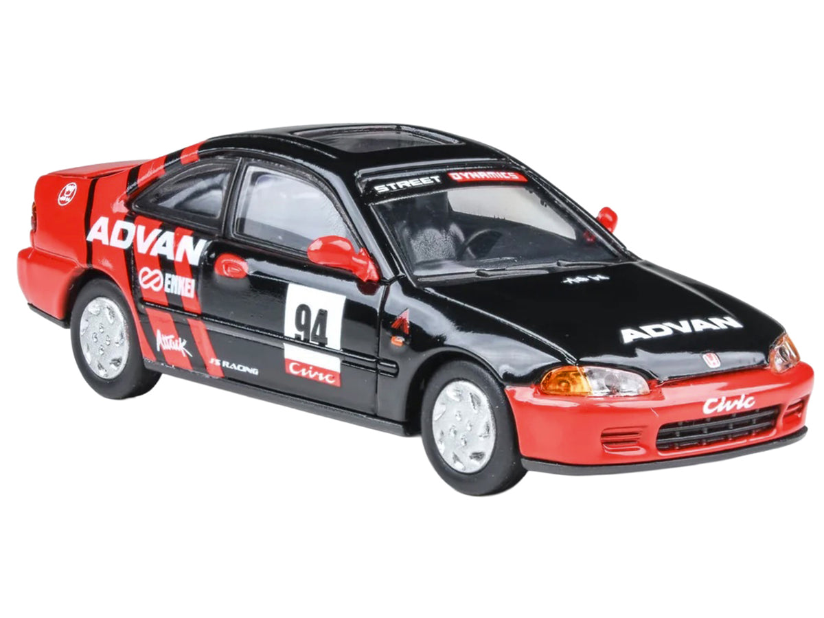 1995 Honda Civic Coupe EJ1 #94 Black Red 1/64 Diecast Model Car - Paragon