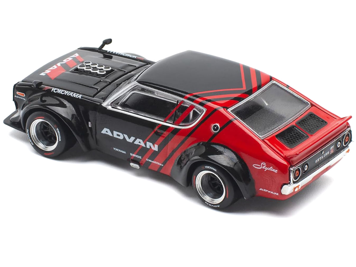 Skyline KPGC110 "Kenmeri" RHD "ADVAN" Black and Red 1/64 Diecast Model Car