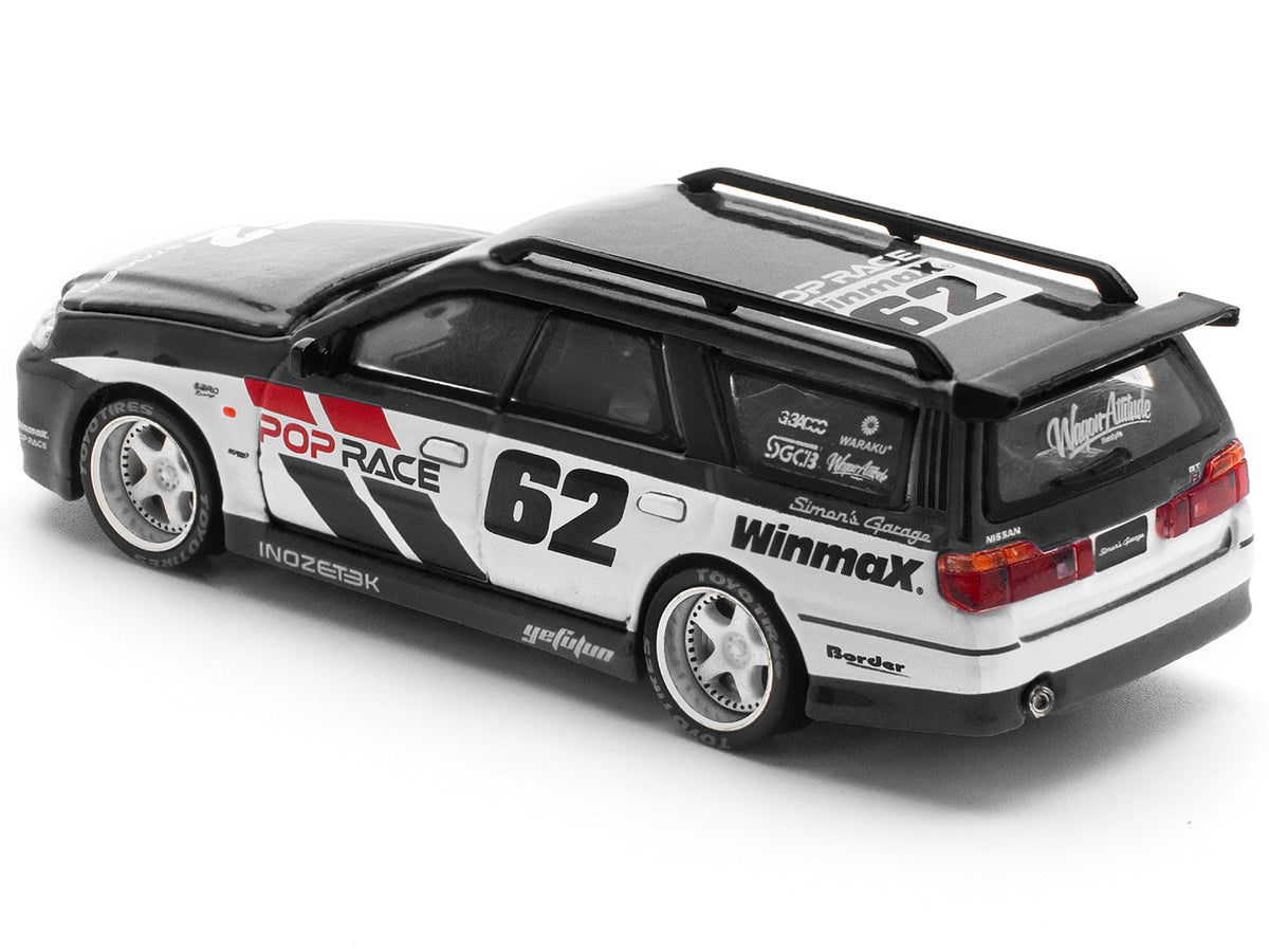 GT-R Stagea RHD #62 Black White Sides 1/64 Diecast Model Car - Pop Race