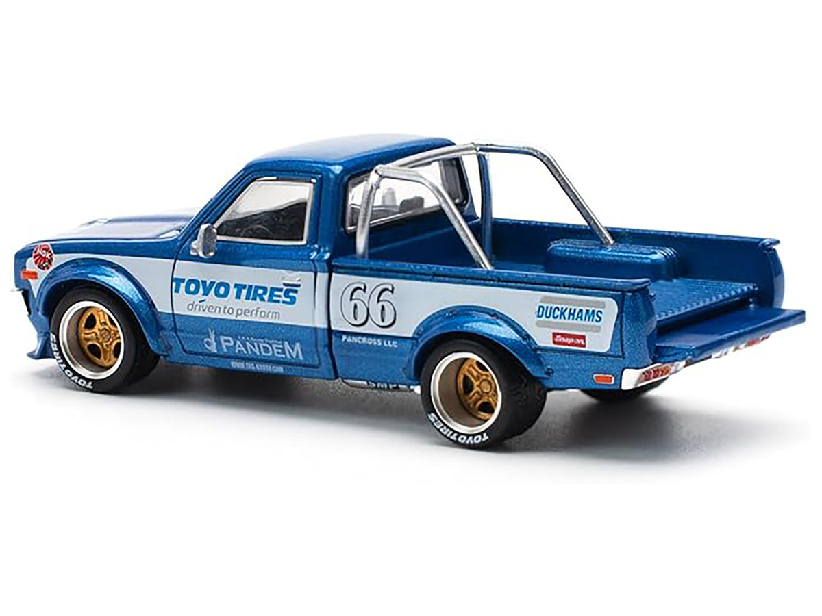 Datsun Pandem 620 Pickup Truck #66 Blue Metallic 1/64 Diecast Model - Pop Race
