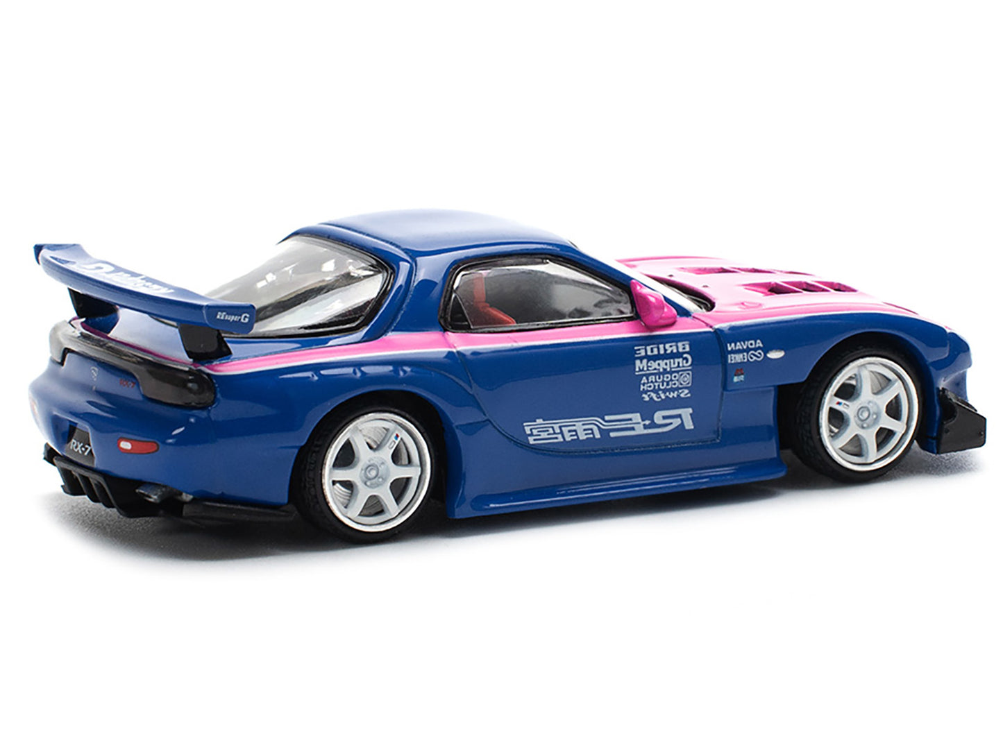 Mazda RX-7 RE-Amemiya Widebody RHD Blue Pink 1/64 Diecast Model Car - Pop Race