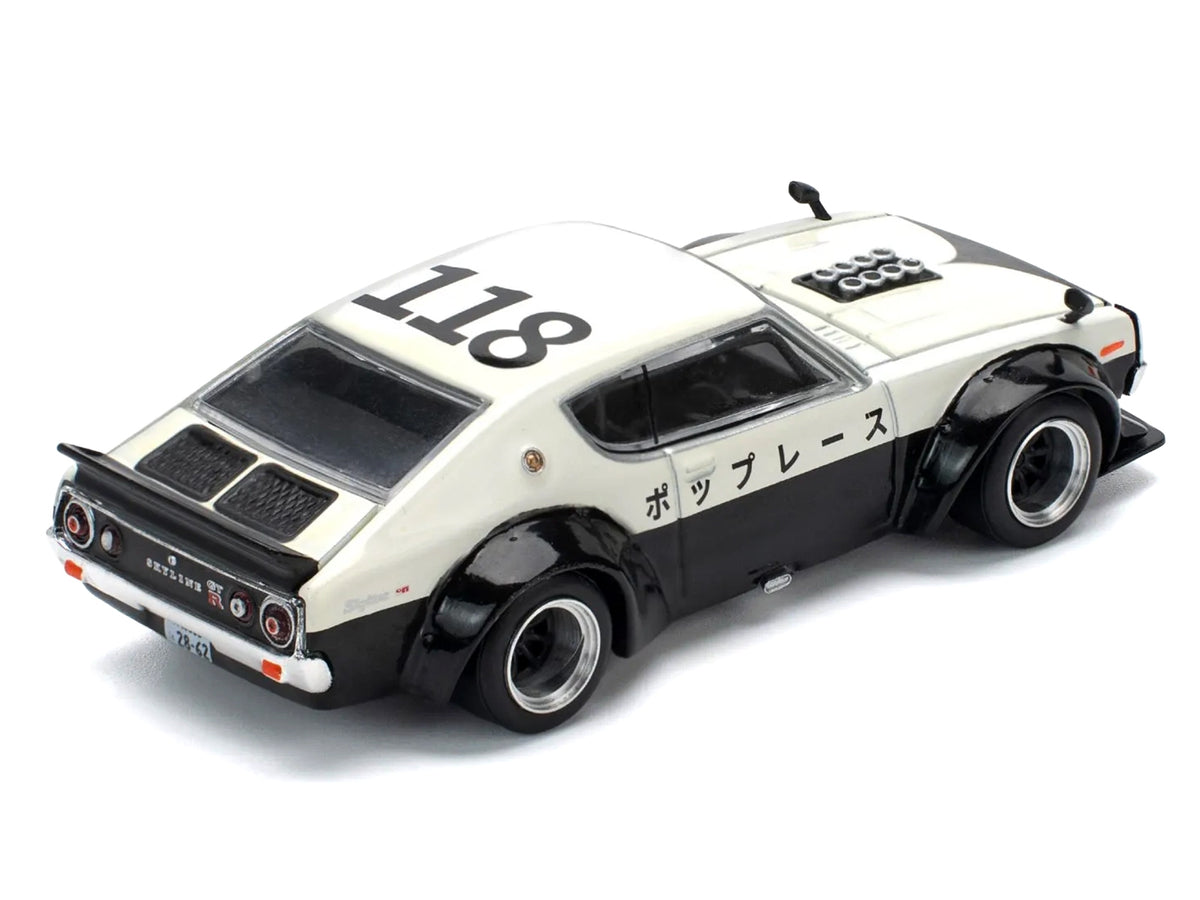 Skyline KPGC110 RHD Black White 1/64 Diecast Model Car - Pop Race