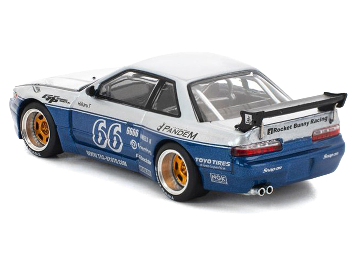 Pandem S13 RHD (Right Hand Drive) Silver and Moontech Blue Metallic with Graphics 1/64 Diecast Model Car by Pop Race