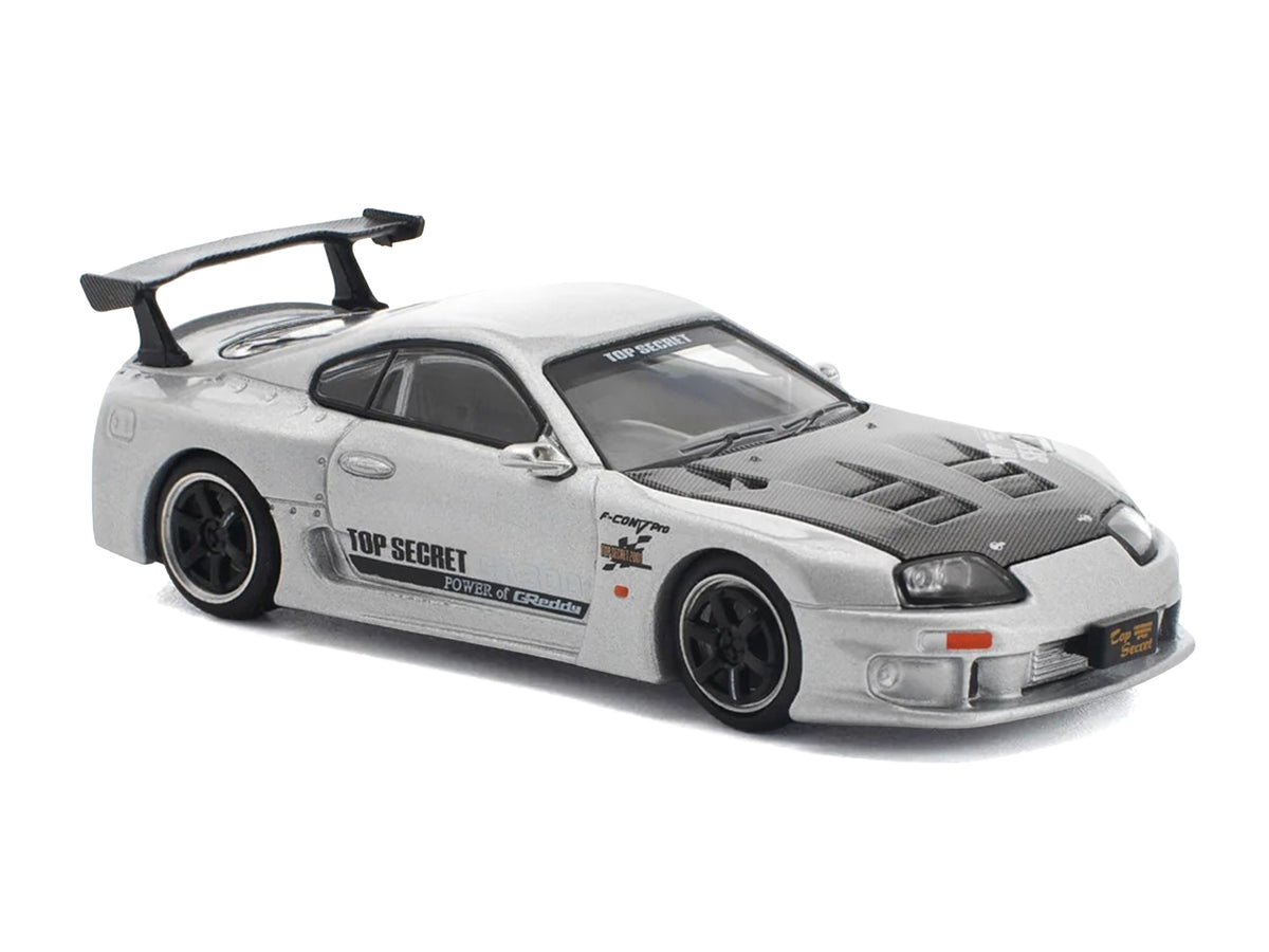 Toyota Supra GT300 RHD Silver Metallic Carbon 1/64 Diecast Model Car - Pop Race